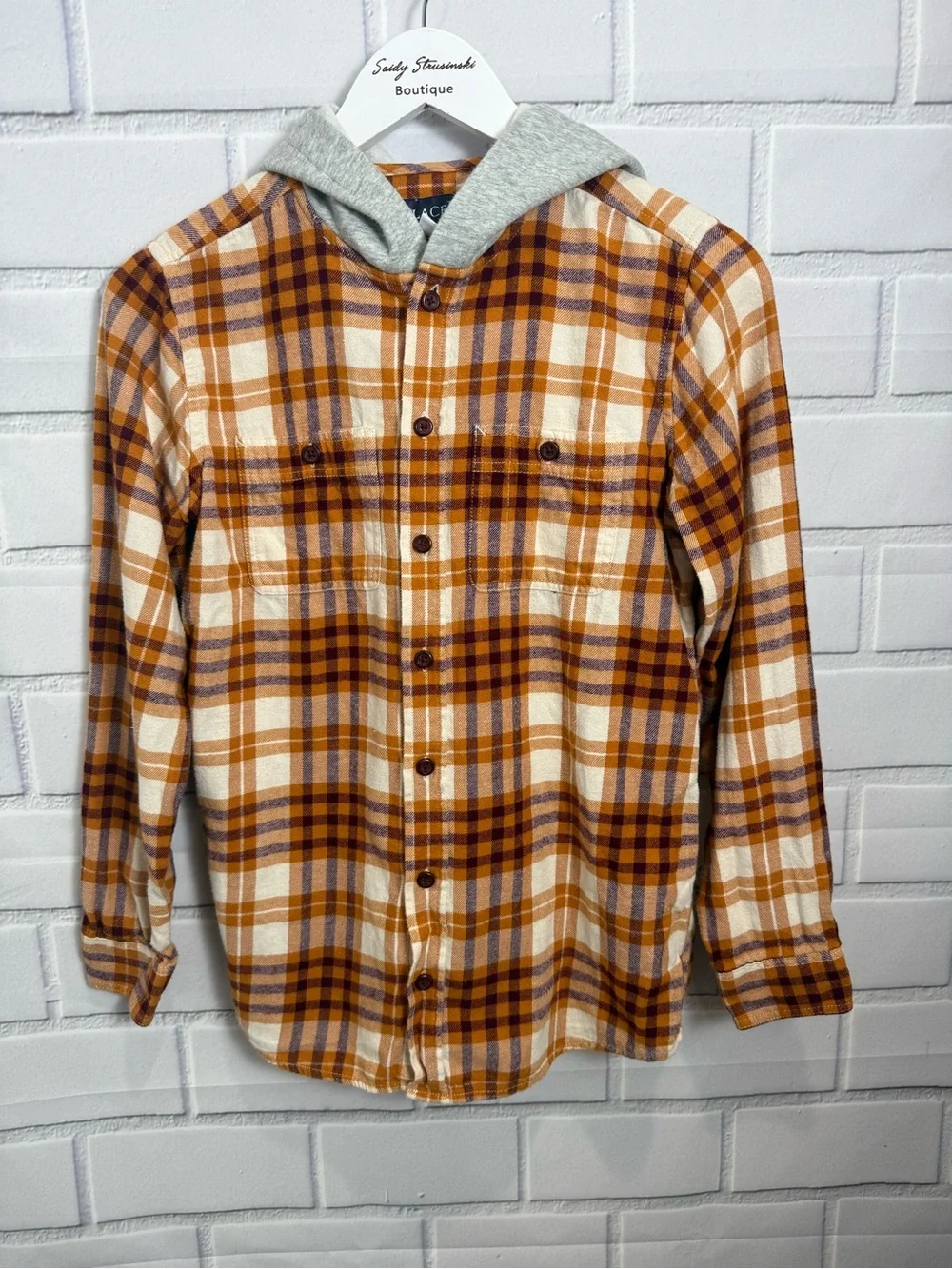 The Children’s Place Boys Hooded Plaid Flannel Shirt Size 16 (XXL)